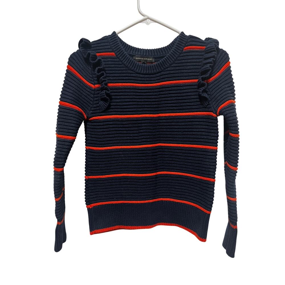 Banana Republic Sweater Navy / Orange with ruffle detail Vintage Small